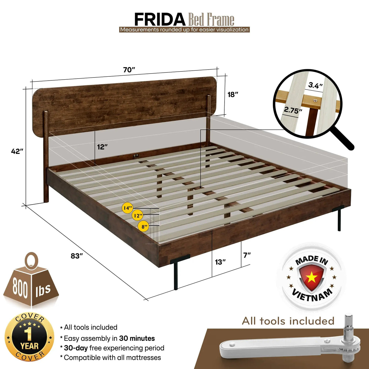 Frida Solid Wood Bed Frame by Megsu