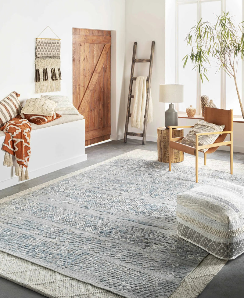Geyser Woven White Gray Cotton Pouf - Clearance by Boutique Rugs
