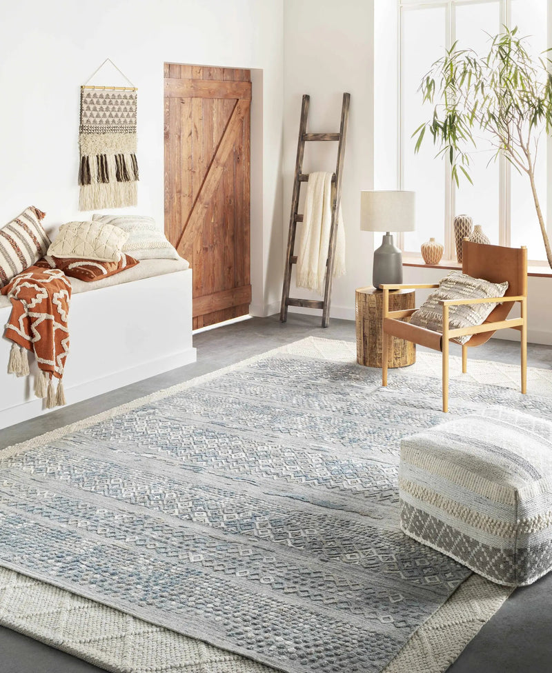 Geyser Woven White Gray Cotton Pouf - Clearance by Boutique Rugs