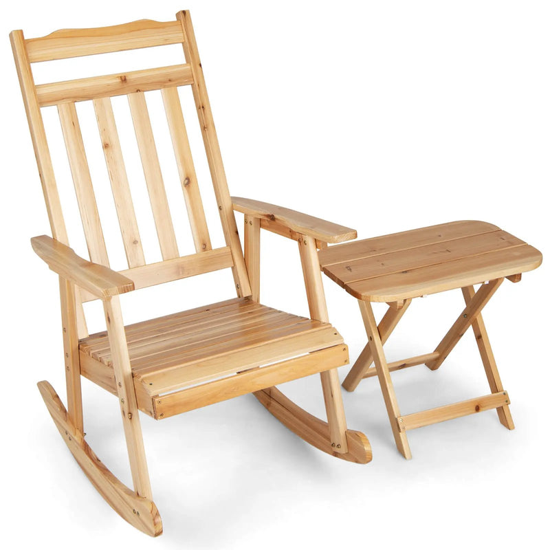 Front Porch Rocking Chair and Foldable Table Set for Outdoors-Natural by DirectDeals
