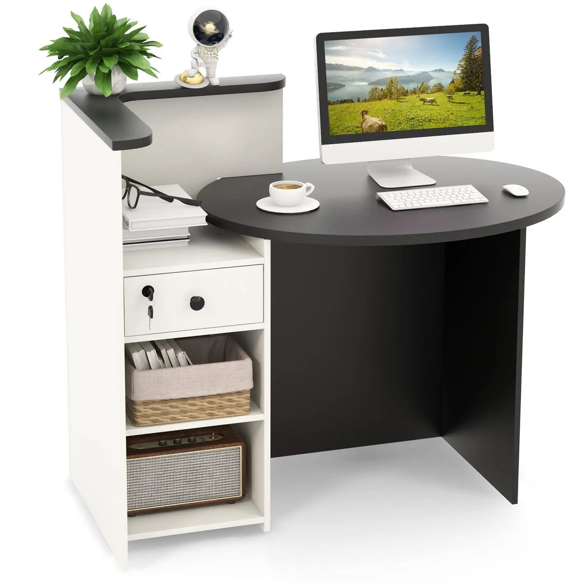 Front Reception Office Desk with Open Shelf and Lockable Drawer, photo 12 of 12