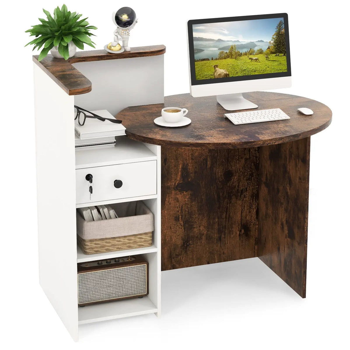 Front Reception Office Desk with Open Shelf and Lockable Drawer, photo 11 of 12