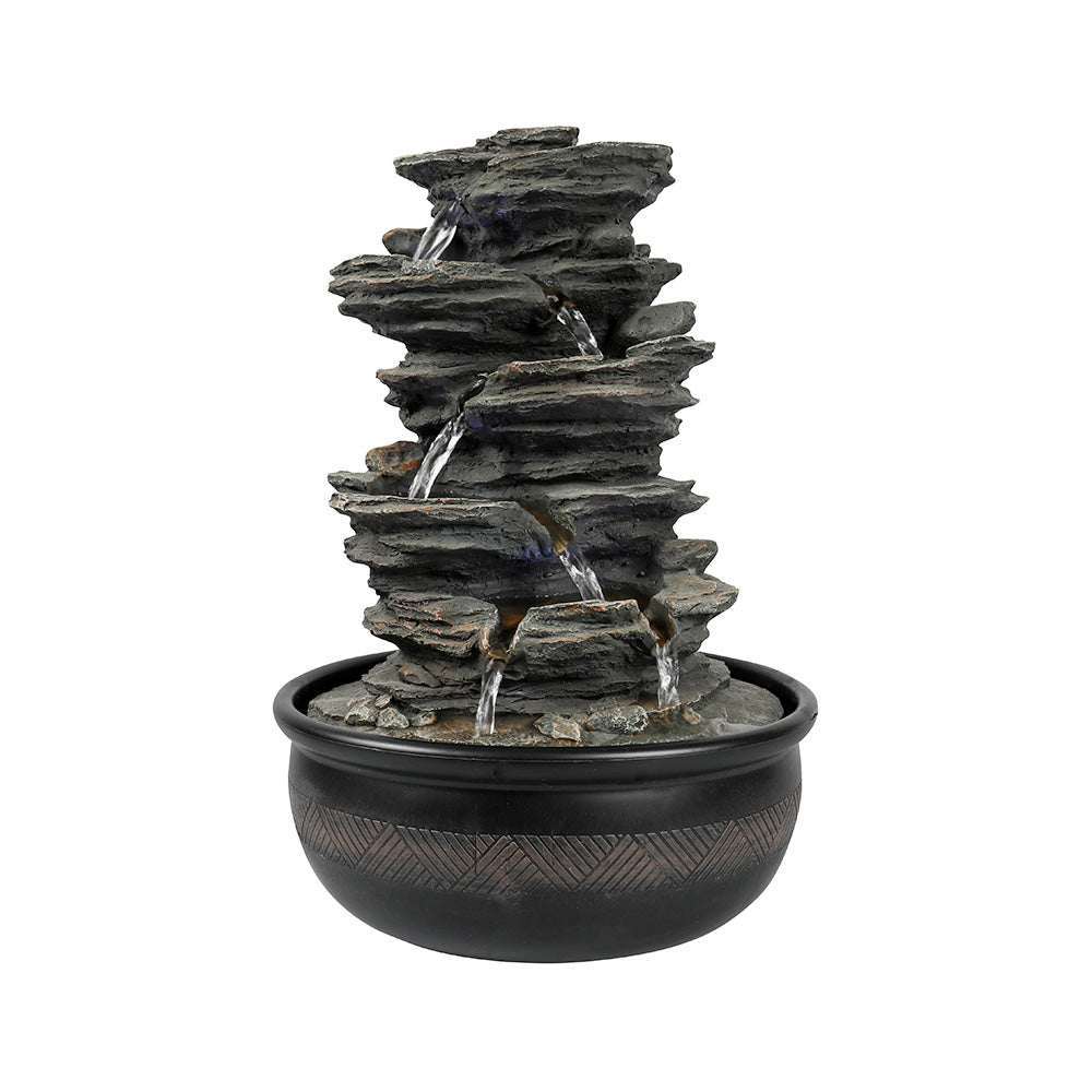 Resin 6 Tier Slate Tabletop Water Fountain 15 Inch LED, photo 7 of 12