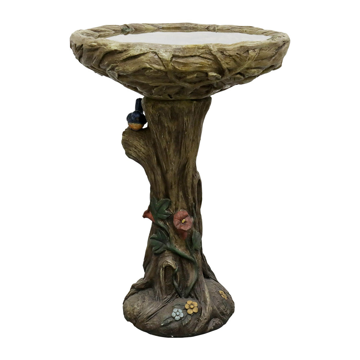 Concrete Bird Bath Rustic Trunk with Vines 24 Inch, detail