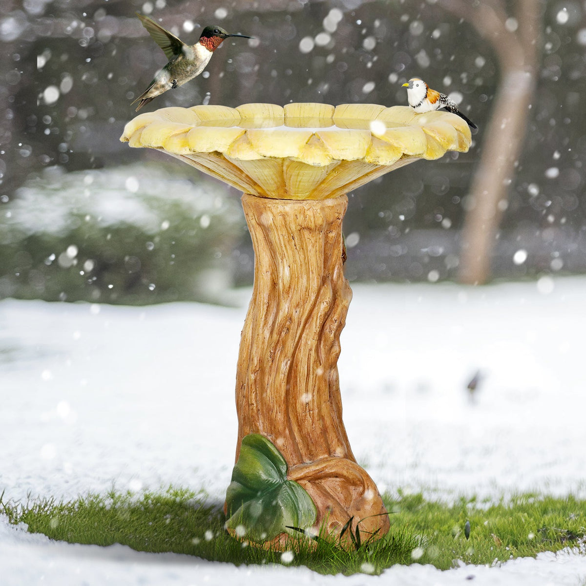 Concrete Wooden Bird Bath Sunflower on Trunk 24 Inch, photo 3 of 9