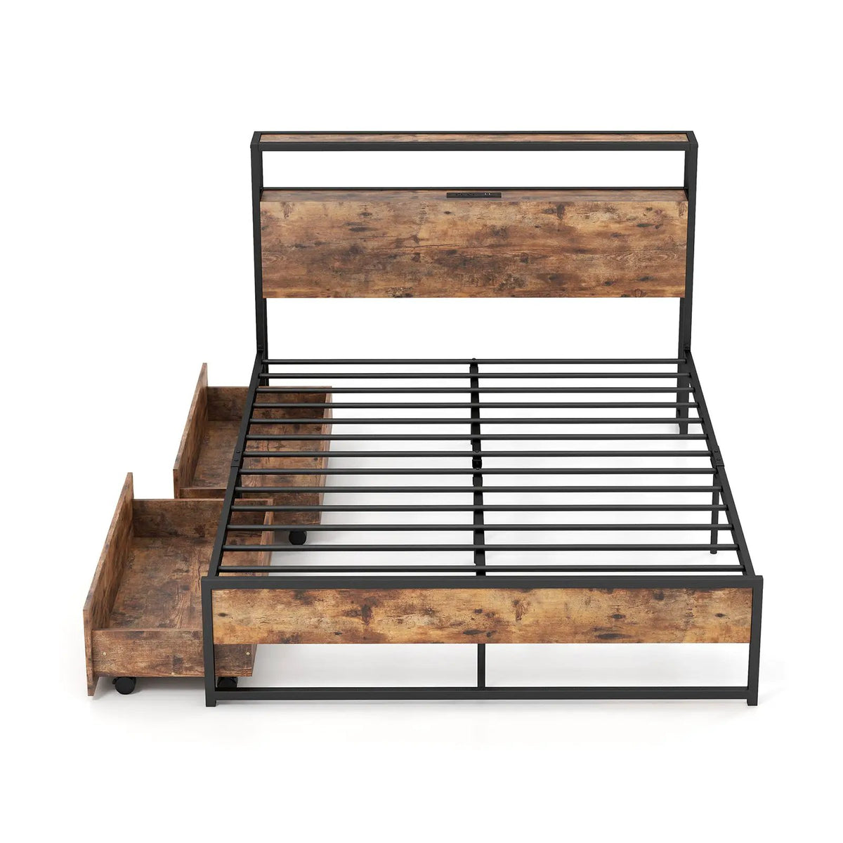 Full/Queen Bed Frame with 2-Tier Storage Headboard and Charging Station, photo 3 of 7