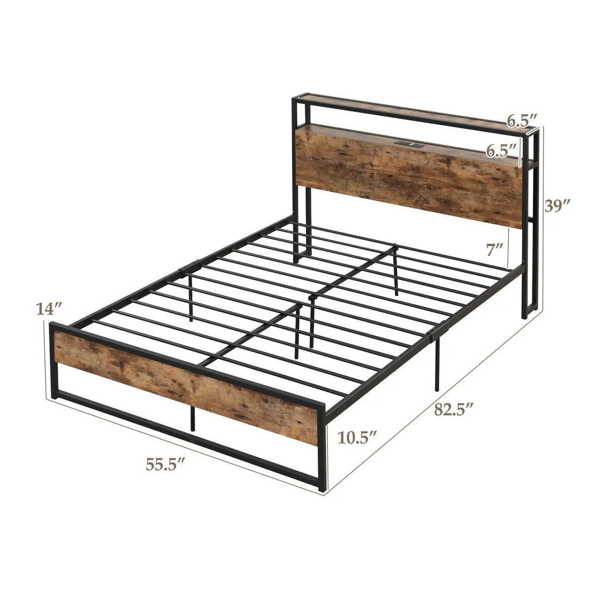 Full/Queen Bed Frame with 2-Tier Storage Headboard and Charging Station, photo 4 of 9