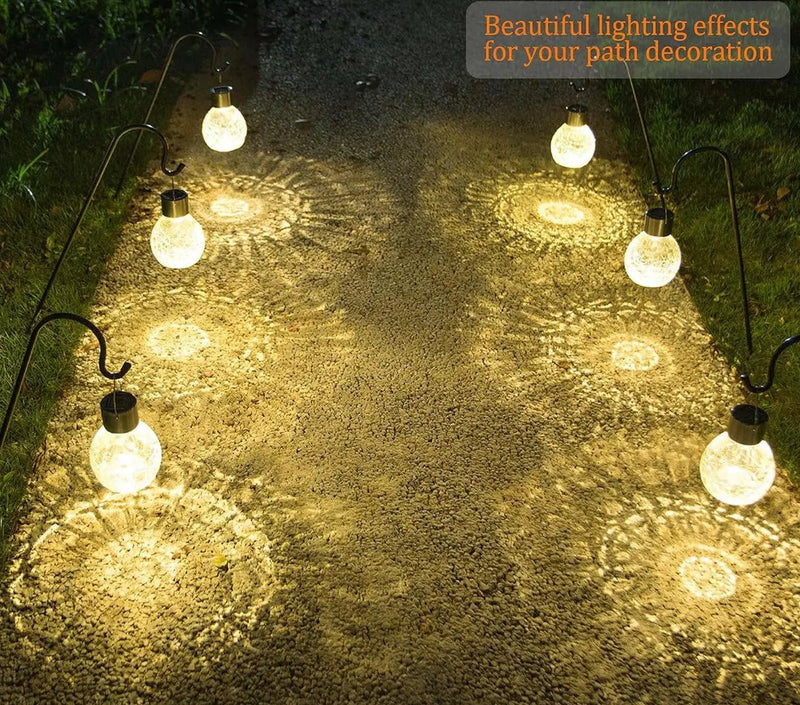 Berkeley Jensen 4 Pack Hanging Solar Lights with Shepherd Hooks, Crackle Glass Ball Design by Outdoor Solar Outlet