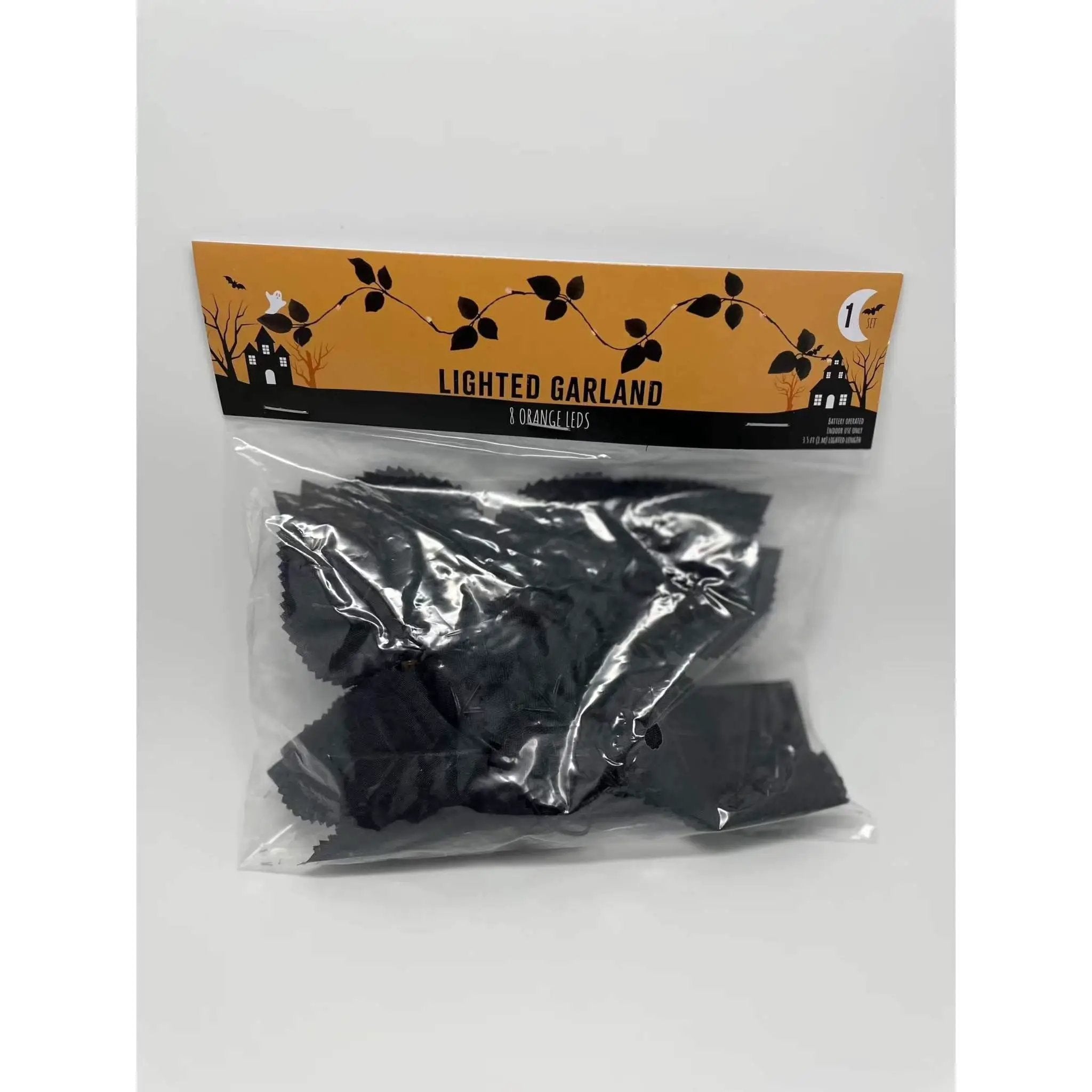 Seasonal Specialties Black Leaf Led Garland Lights Halloween Orange Lights. by Selzalot