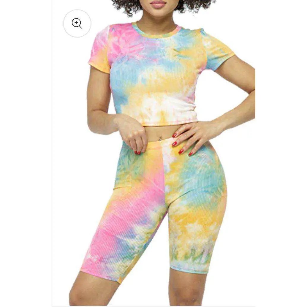 TIE DYE RIBBED CROP TOP&BIKER SHORT SET by Selzalot