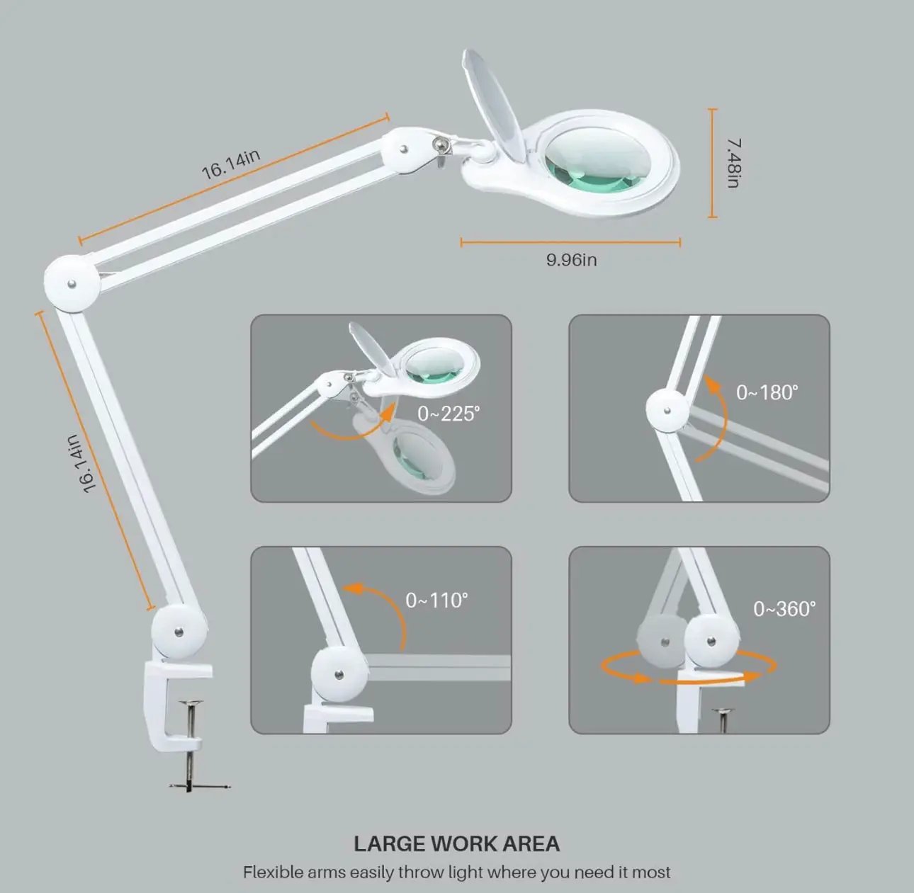 5X PRO XL Magnifying Desk Clamp Lamp – With Bright LED Light by Outdoor Solar Outlet