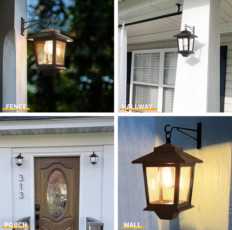 2 Pack SmartYard Solar Wall Hanging Lanterns with Replaceable Bulb, 4 Solar Panels,Anti-Rust by Outdoor Solar Outlet