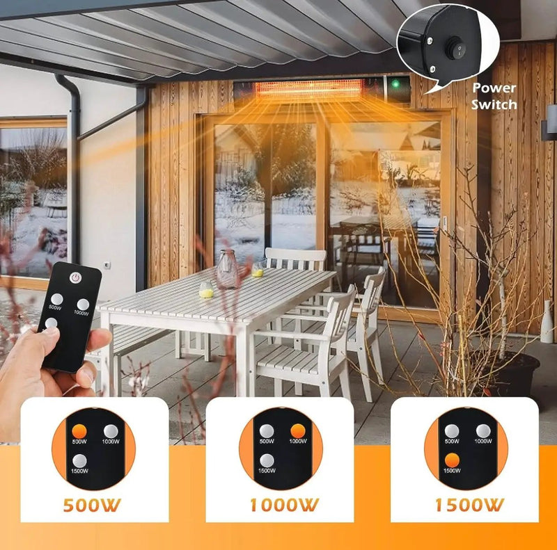 Electric Patio Heater, 1500W Outdoor Heater with 3 Power Settings, Infrared Heater with Remote Control, Overheat Protection, Wall Mounted Space Heater, In/Outdoor by Outdoor Solar Outlet