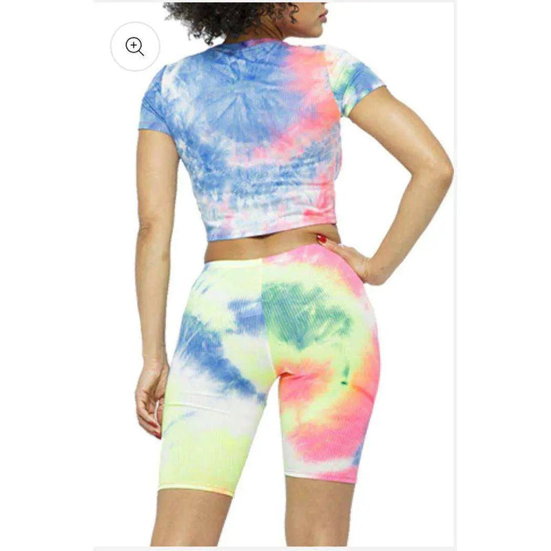 TIE DYE RIBBED CROP TOP&BIKER SHORT SET by Selzalot