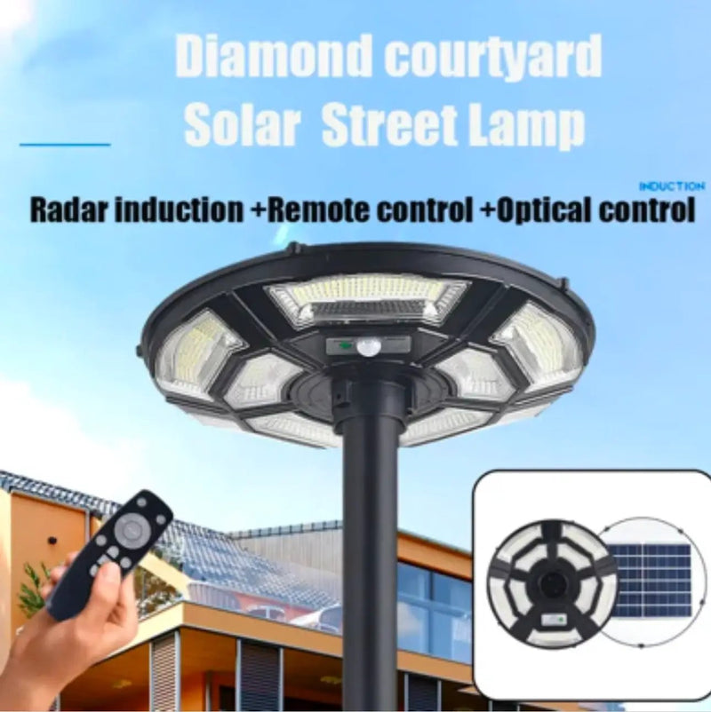 3500W Commercial Solar Round 360° Wide Angle Pole Outdoor Lamp Post Light with 98 inch Pole IP67 Waterproof With Remote by Outdoor Solar Outlet