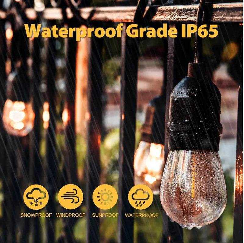 48 Ft Plug-In LED Outdoor String Lights Waterproof- Hanging, Dimmable 2W Vintage Edison Bulbs by Outdoor Solar Outlet