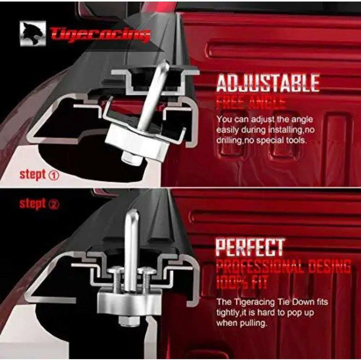 Tigeracing Tie Down Anchors Retractable Truck Bed Top Side D Ring Compatible ... by Selzalot