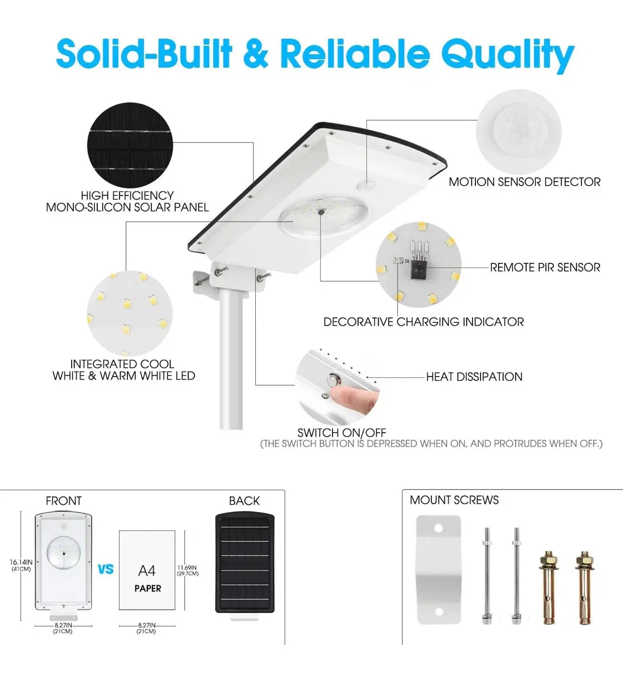 Solar Street Lights Outdoor, Cool White/Warm White Solar Street Light Dusk to Dawn/Motion Sensor, 1300LM IP65 Waterproof, Dimmable Remote Control by Outdoor Solar Outlet