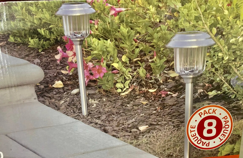 SmartYard Solar Pathway Lights Stainless-Steel and Glass (8 pack) by Outdoor Solar Outlet
