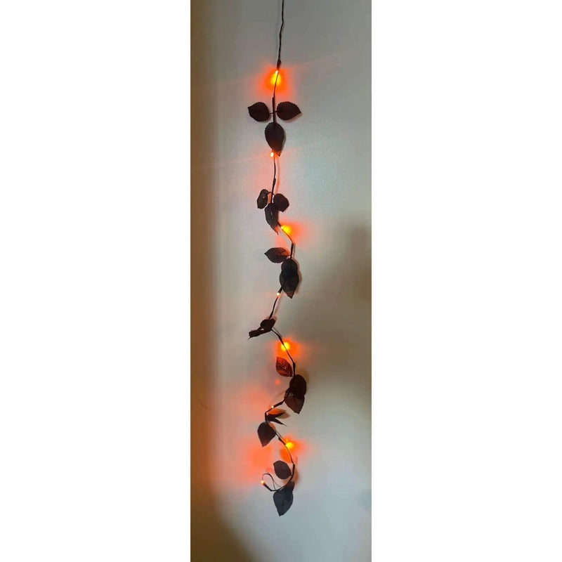 Seasonal Specialties Black Leaf Led Garland Lights Halloween Orange Lights. by Selzalot