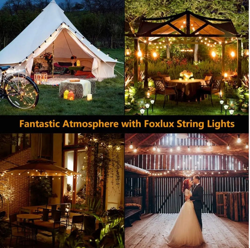 48 Ft Plug-In LED Outdoor String Lights Waterproof- Hanging, Dimmable 2W Vintage Edison Bulbs by Outdoor Solar Outlet