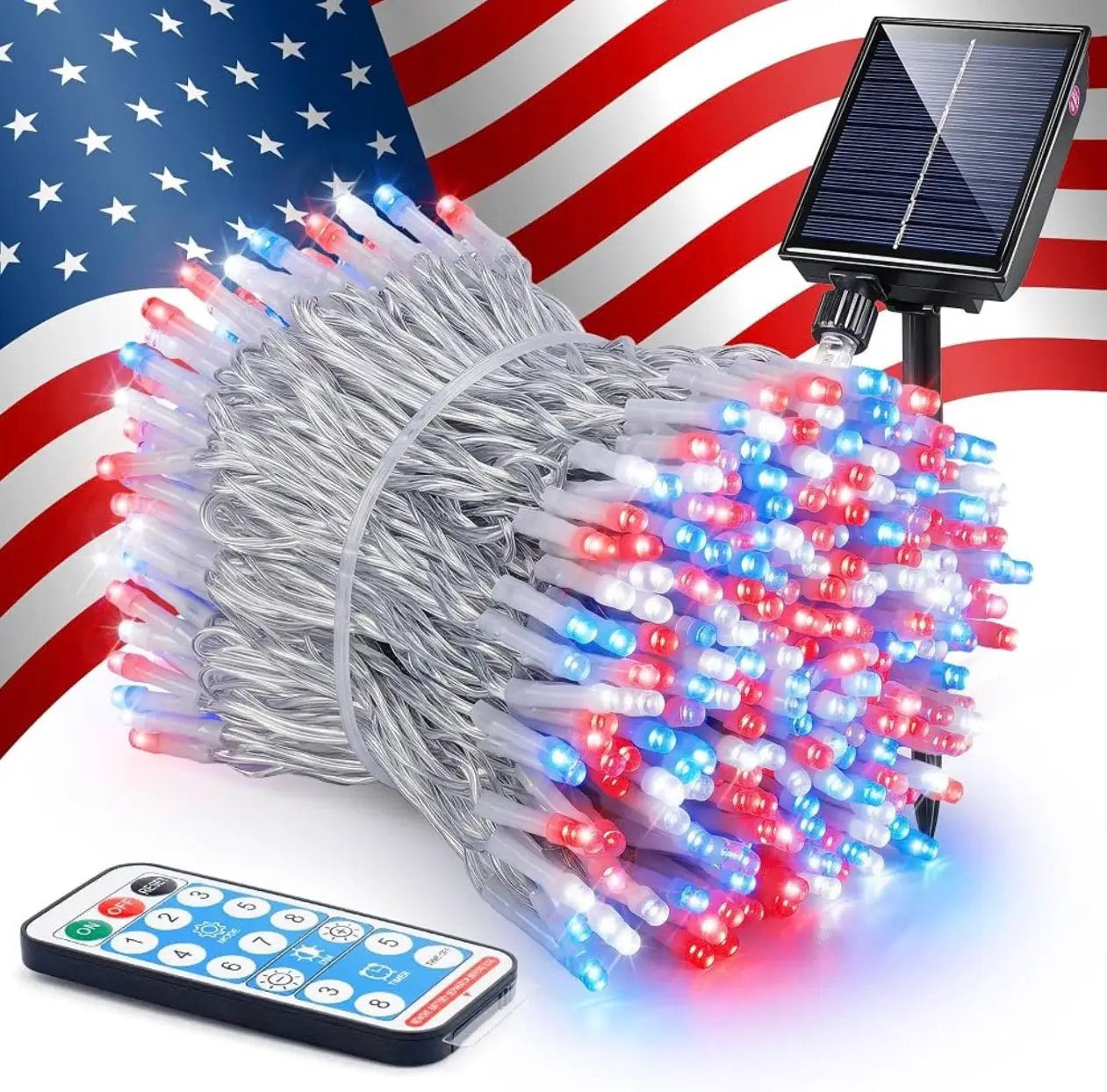 165Ft Solar String Lights White Wire Outdoor,500 LED Christmas Lights with 8 Modes and Timer, Remote Control by Outdoor Solar Outlet