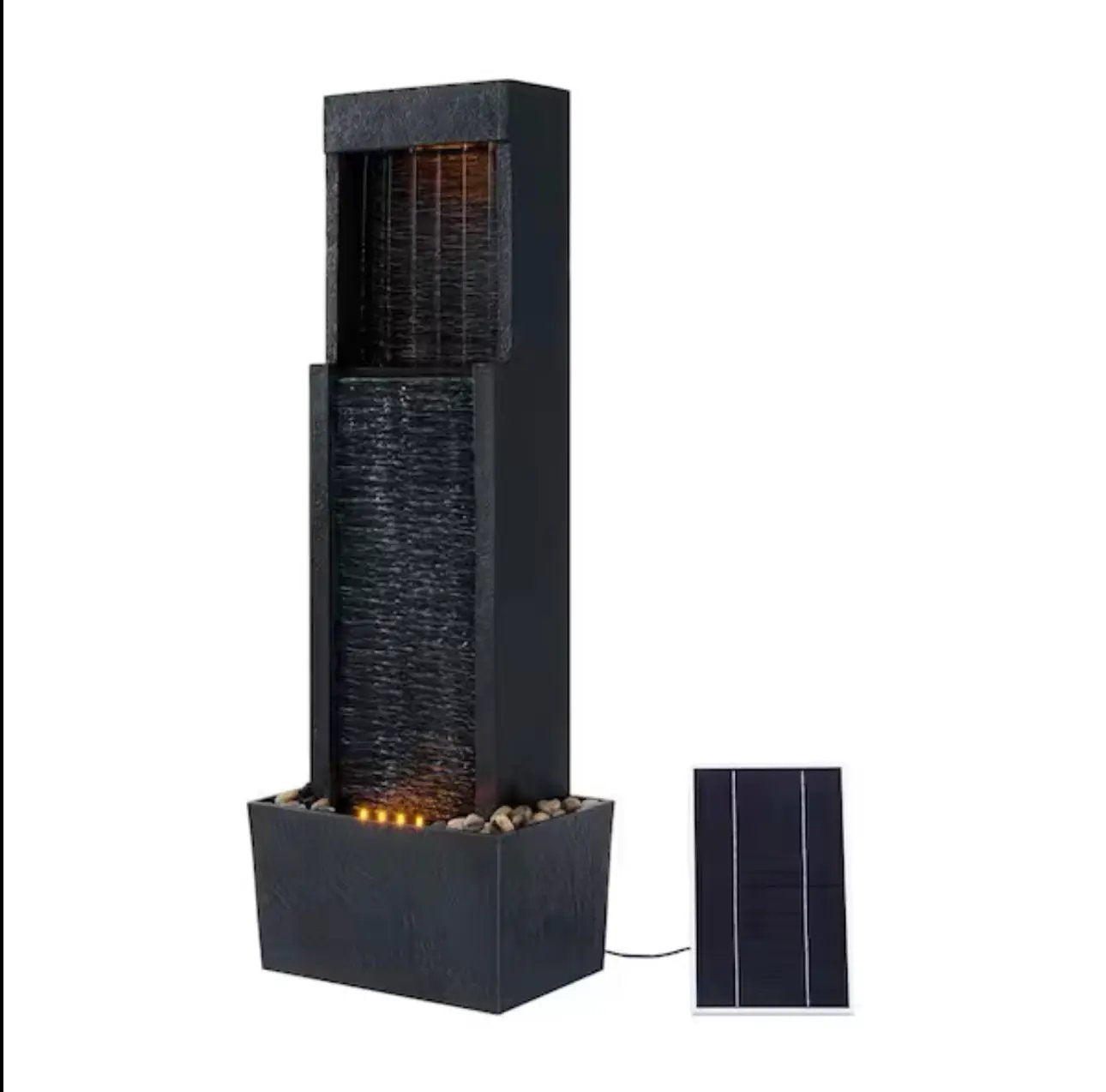 38 in. Tall Outdoor Gray Slate Solar-Powered Waterfall Fountain with LED Lights by Outdoor Solar Outlet
