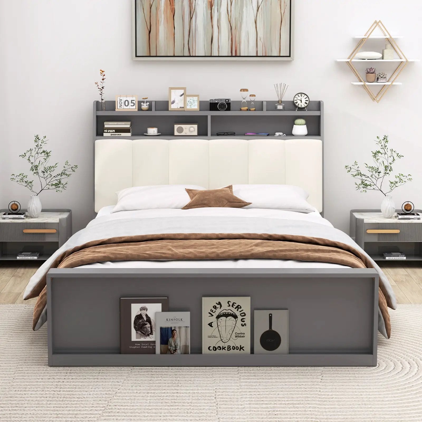 Full Size Bed Frame with Storage Modern Platform Bed with Headboard-Full Size by DirectDeals