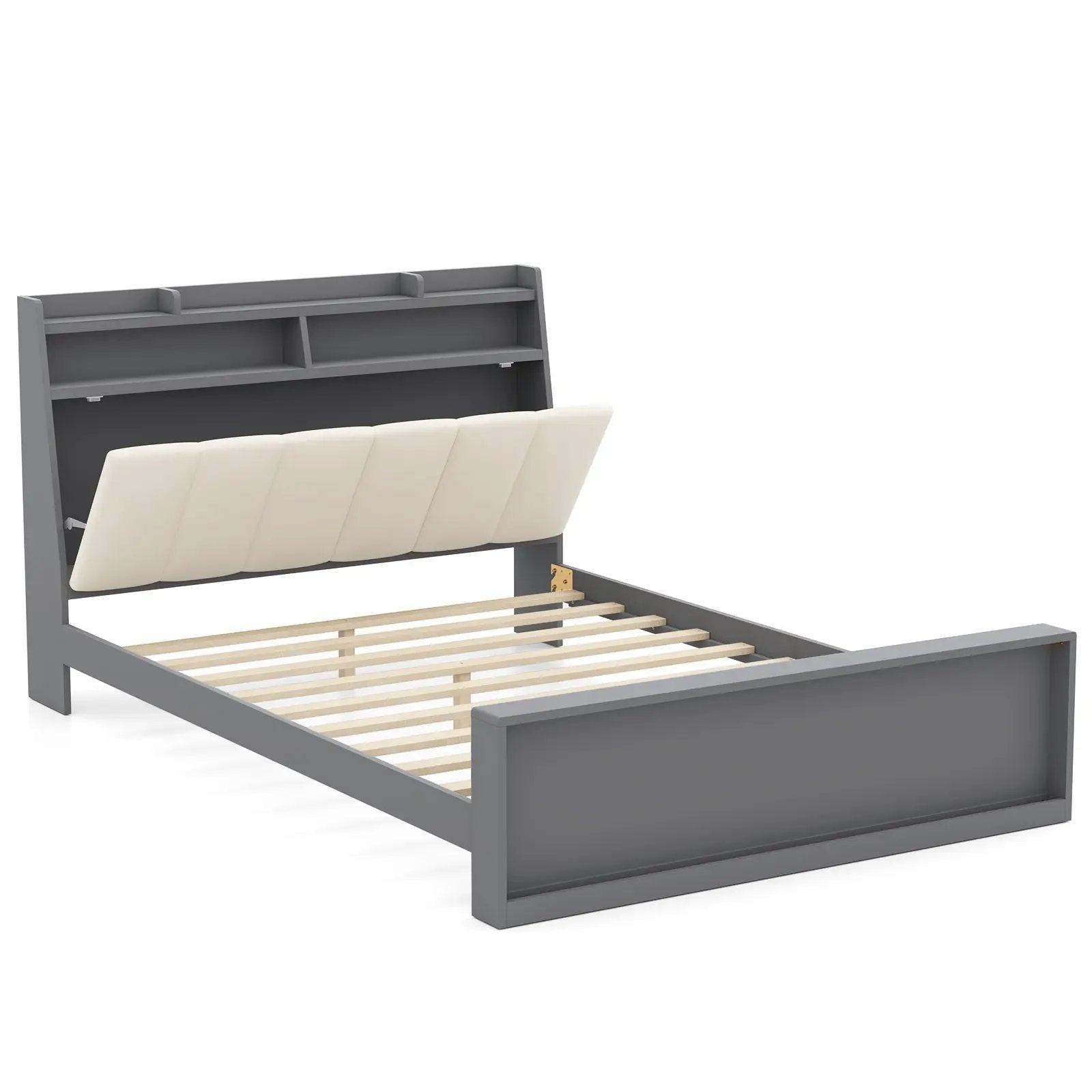 Full Size Bed Frame with Storage Modern Platform Bed with Headboard-Full Size by DirectDeals
