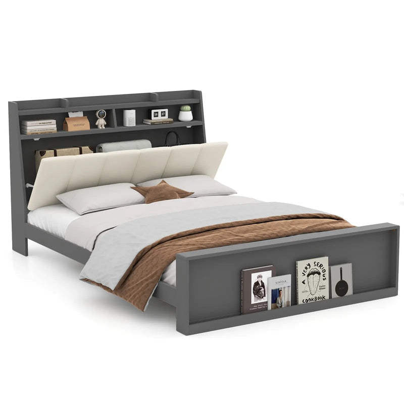 Full Size Bed Frame with Storage Modern Platform Bed with Headboard-Full Size by DirectDeals