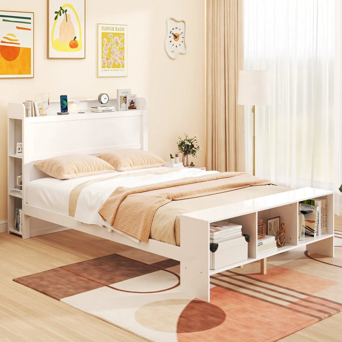 Full Size Bed Frame with 2 USB Ports with Storage Headboard and Lights, photo 2 of 9
