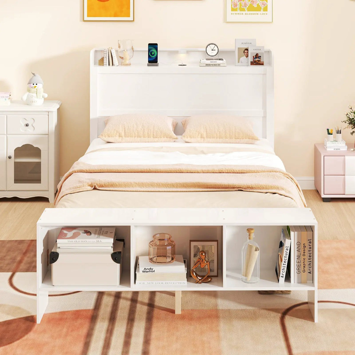 Full Size Bed Frame with 2 USB Ports with Storage Headboard and Lights, photo 5 of 9