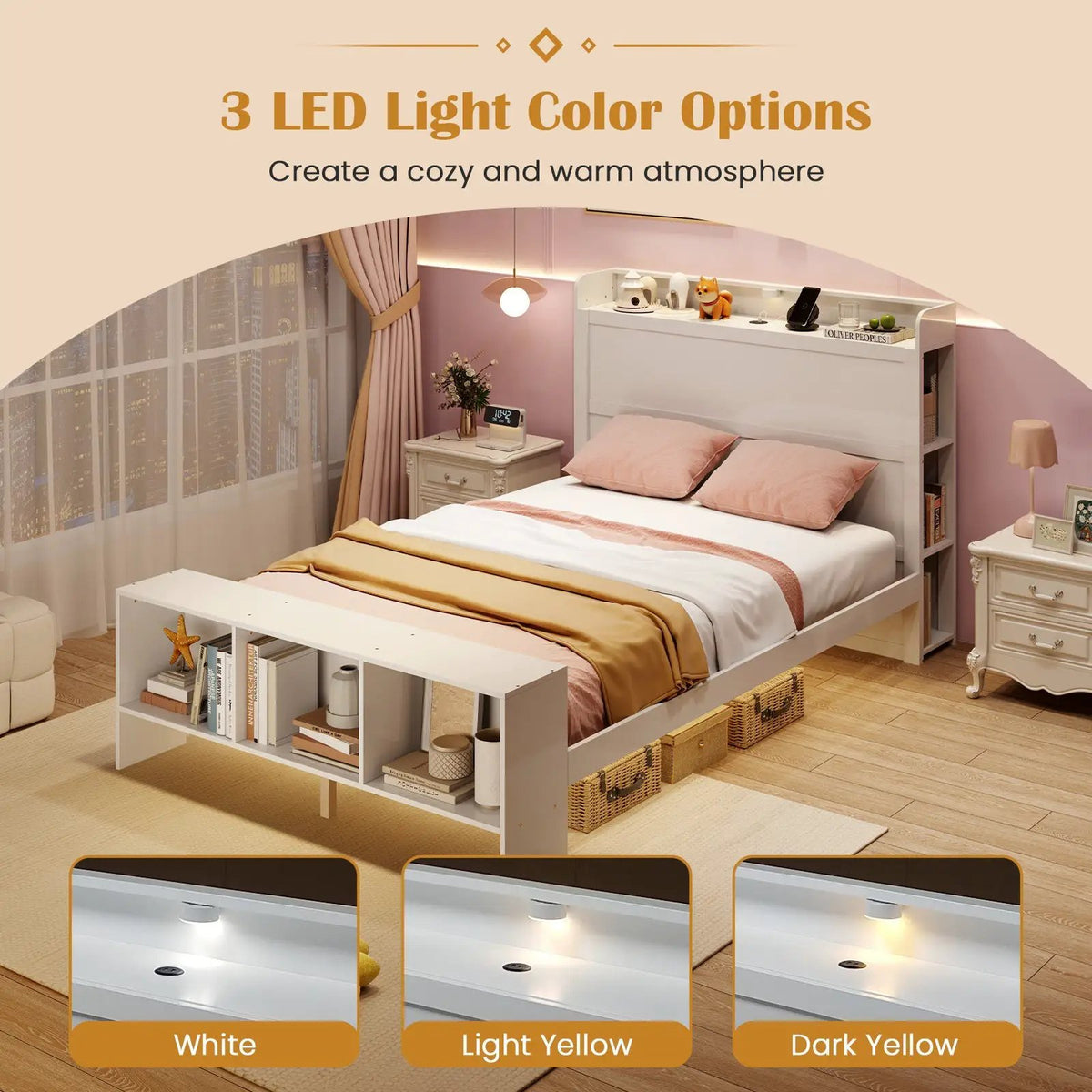 Full Size Bed Frame with 2 USB Ports with Storage Headboard and Lights, photo 7 of 9