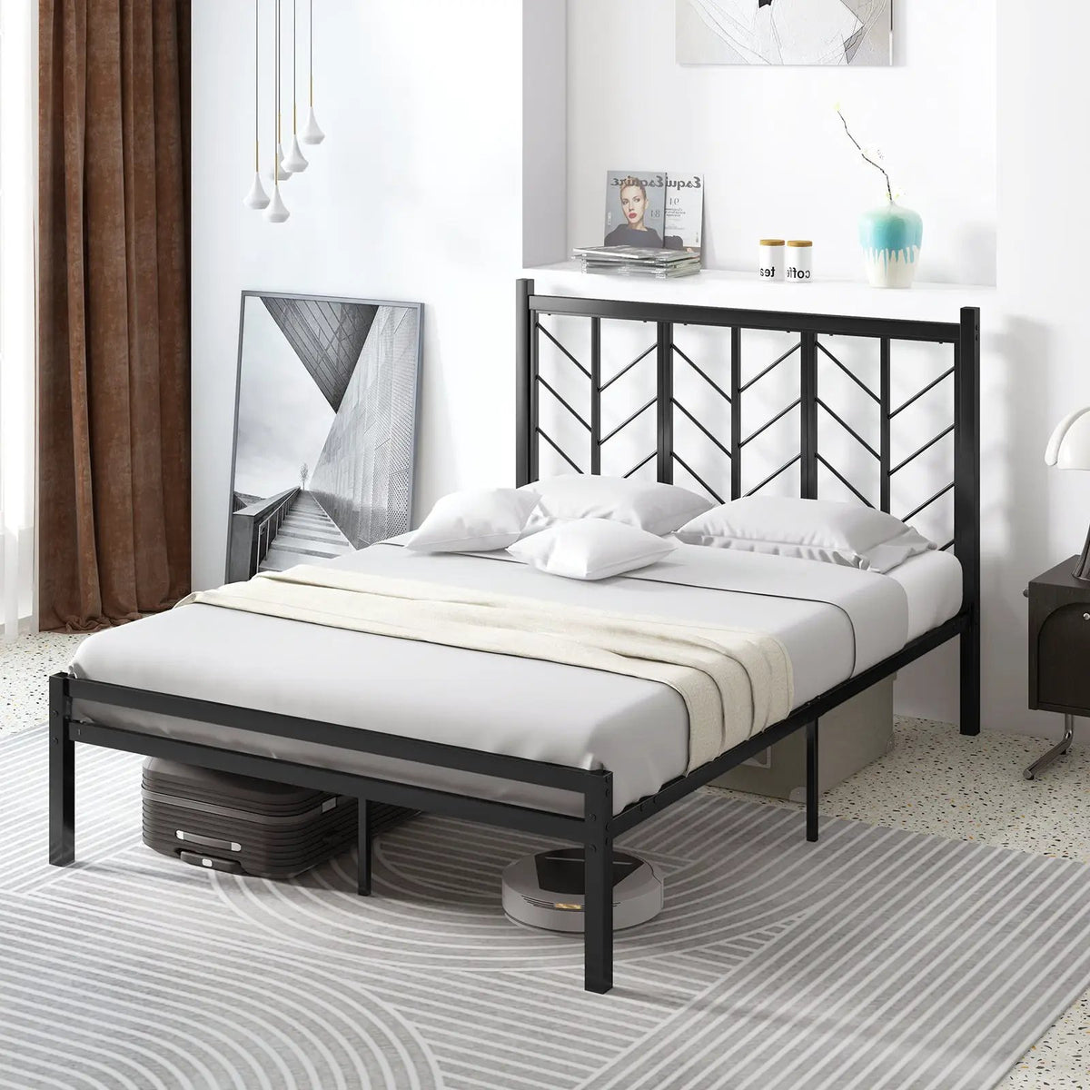 Queen Size Platform Bed with Headboard and Metal Frame, photo 2 of 10