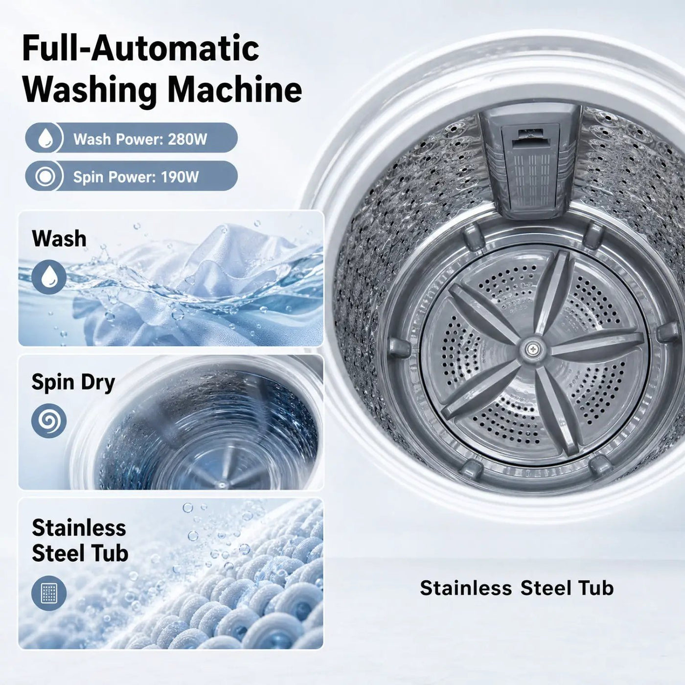 Automatic Washing Machine 7.7 lbs with 8 Programs & Drain Pump by DirectDeals