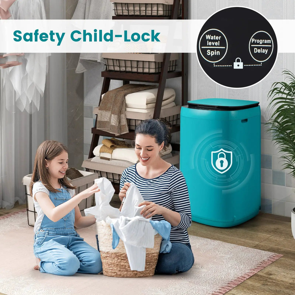 7.7 lbs Full-Automatic Washing Machine with 10 Washing Programs, photo 5 of 9