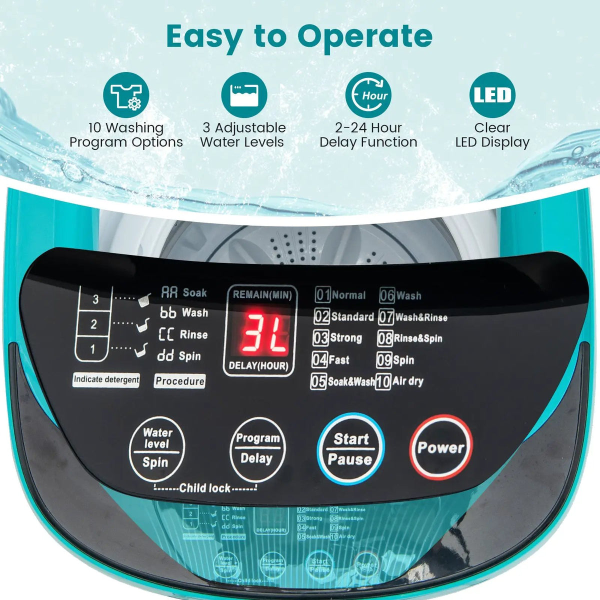 7.7 lbs Full-Automatic Washing Machine with 10 Washing Programs, photo 7 of 9