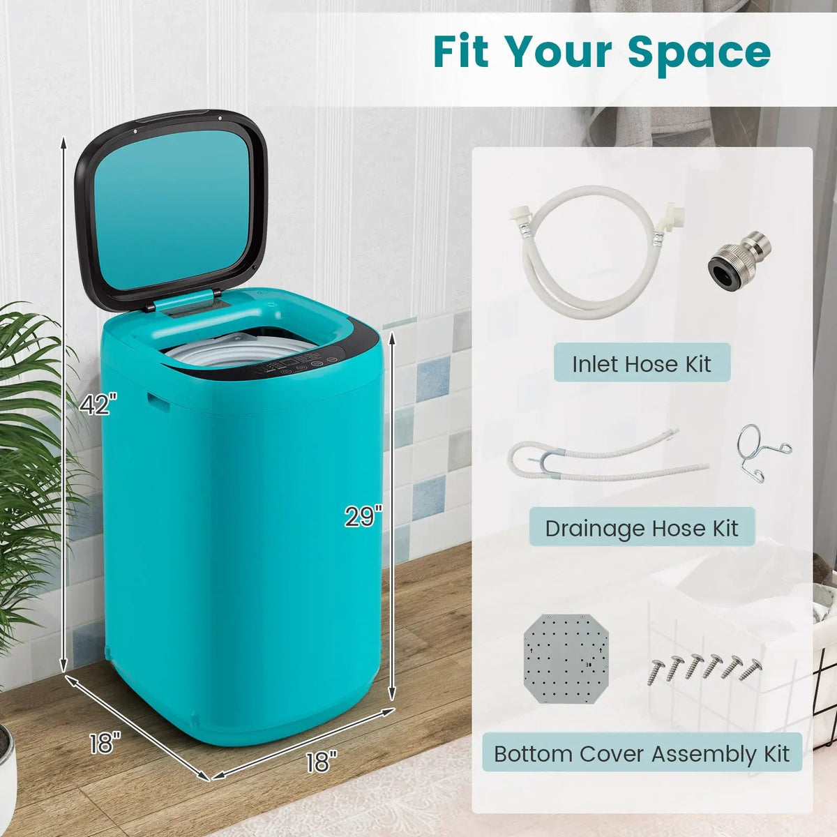 7.7 lbs Full-Automatic Washing Machine with 10 Washing Programs, photo 3 of 9