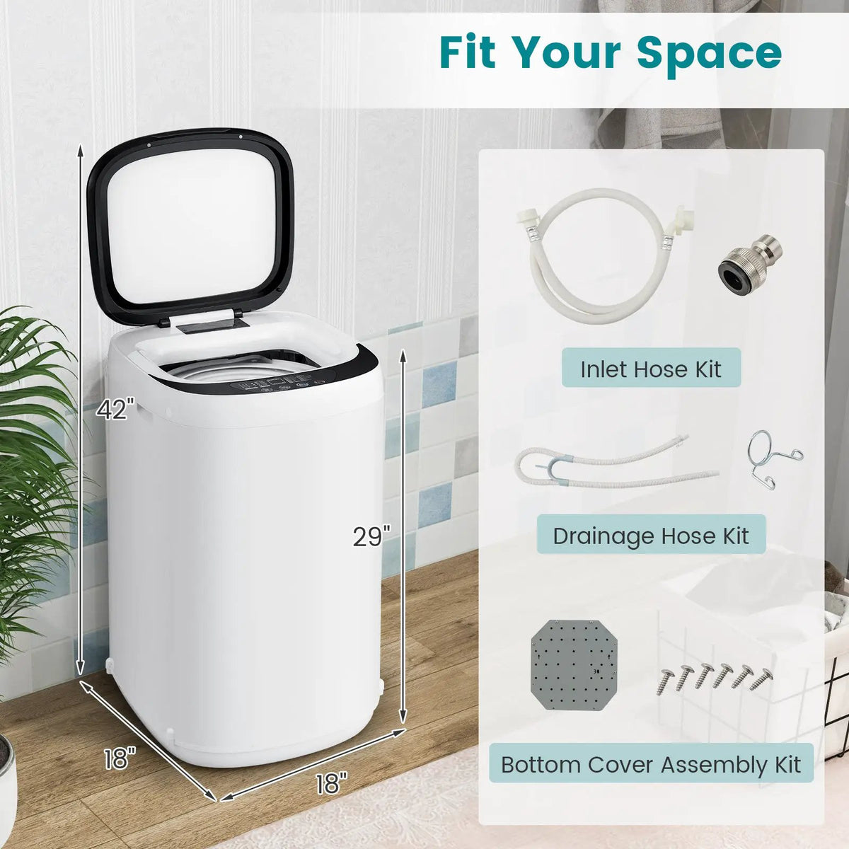7.7 lbs Full-Automatic Washing Machine with 10 Washing Programs, photo 9 of 9