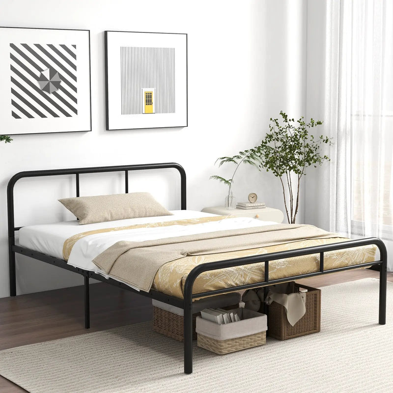 Full Bed Frame with Headboard and Footboard No Box Spring Needed-Black by DirectDeals