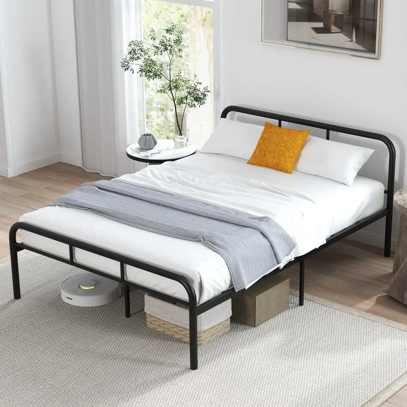 Full Bed Frame with Headboard and Footboard No Box Spring Needed-Black by DirectDeals