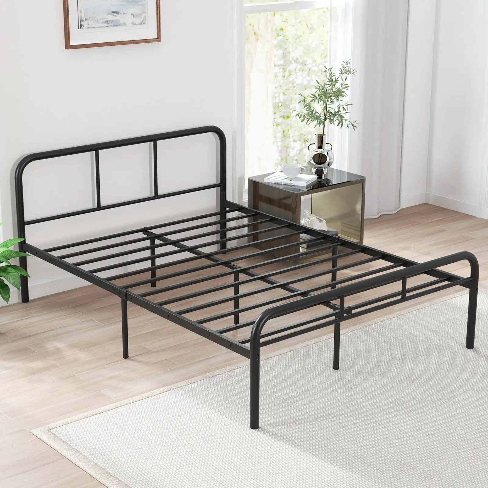Full Bed Frame with Headboard and Footboard No Box Spring Needed-Black by DirectDeals