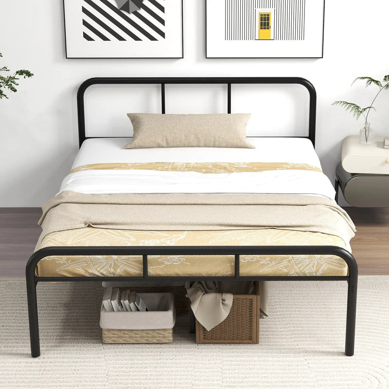 Full Bed Frame with Headboard and Footboard No Box Spring Needed-Black by DirectDeals