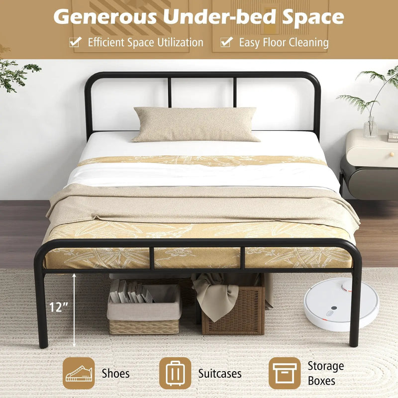 Full Bed Frame with Headboard and Footboard No Box Spring Needed-Black by DirectDeals