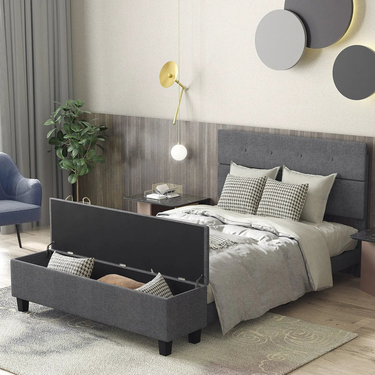 Full/Queen/Twin Upholstered Bed Frame with Ottoman Storage, photo 2 of 10