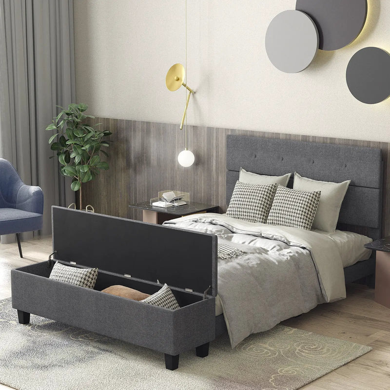 Full/Queen/Twin Upholstered Bed Frame with Ottoman Storage by DirectDeals