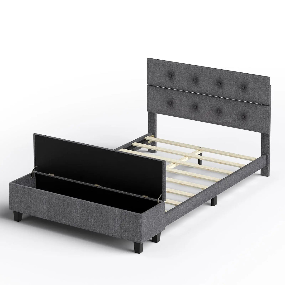 Full/Queen/Twin Upholstered Bed Frame with Ottoman Storage, photo 4 of 10