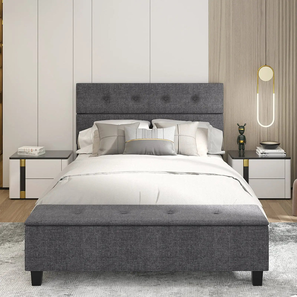 Full/Queen/Twin Upholstered Bed Frame with Ottoman Storage, photo 7 of 10