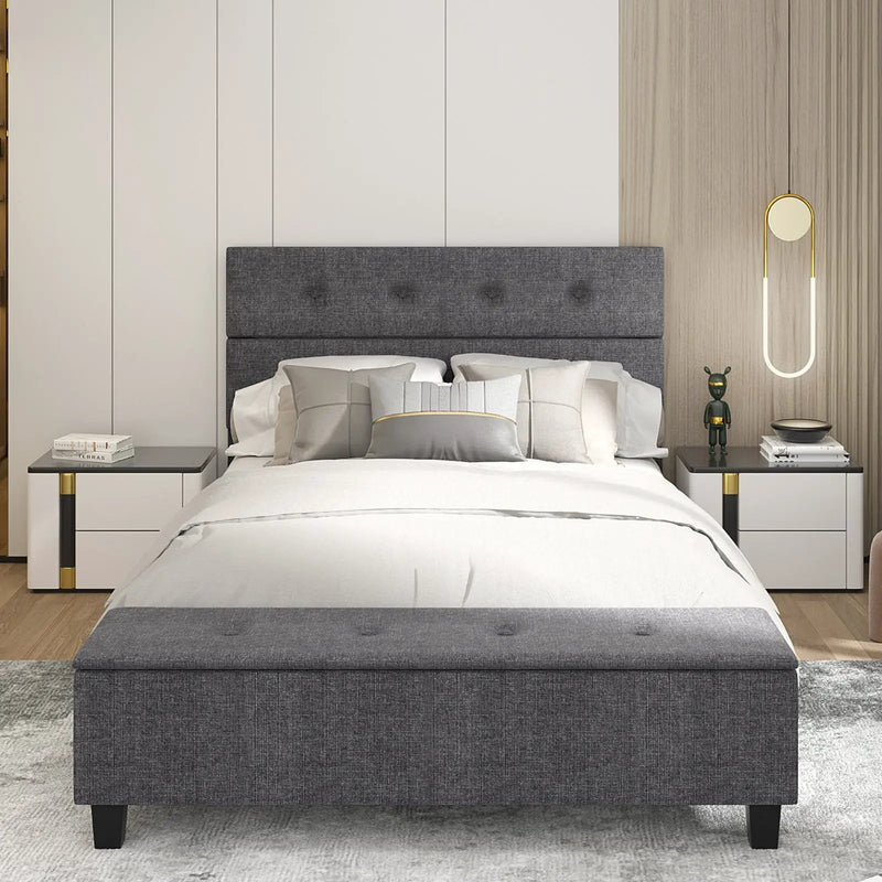 Full/Queen/Twin Upholstered Bed Frame with Ottoman Storage by DirectDeals