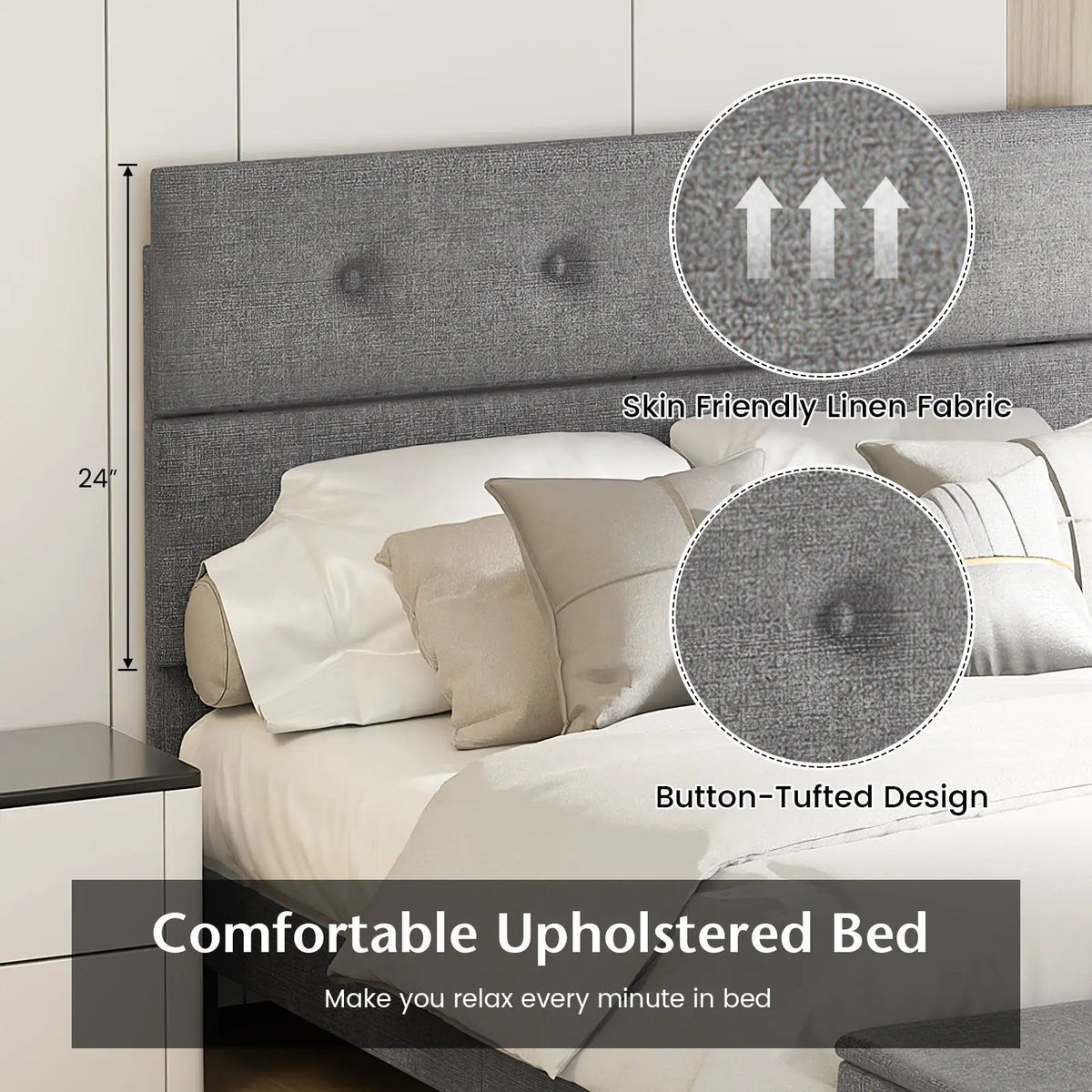 Full/Queen/Twin Upholstered Bed Frame with Ottoman Storage, photo 8 of 10